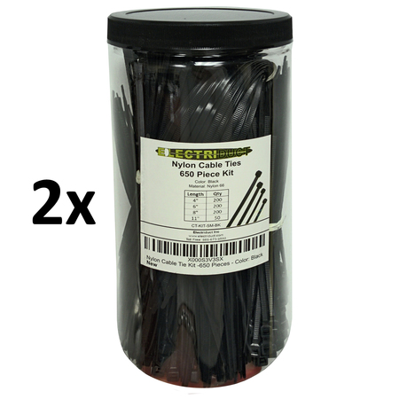 ELECTRIDUCT Nylon Cable Tie Kit- 650 pcs- Assort. Lengths 4", 6", 8", 11"- Black CT-KIT-SM-BK